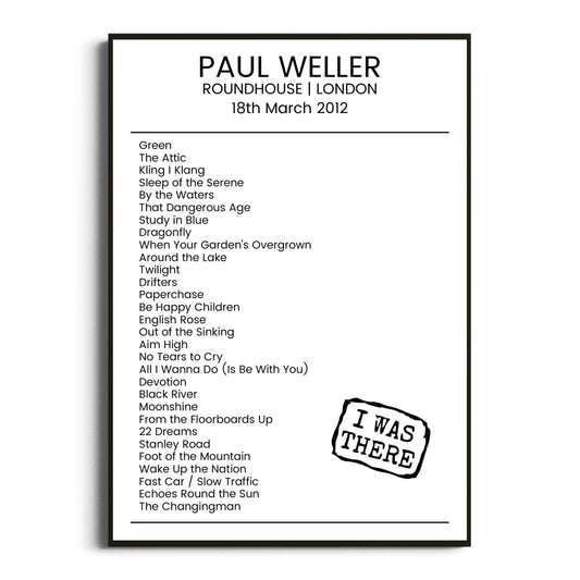 Paul Weller London 18 March 2012 Setlist Poster