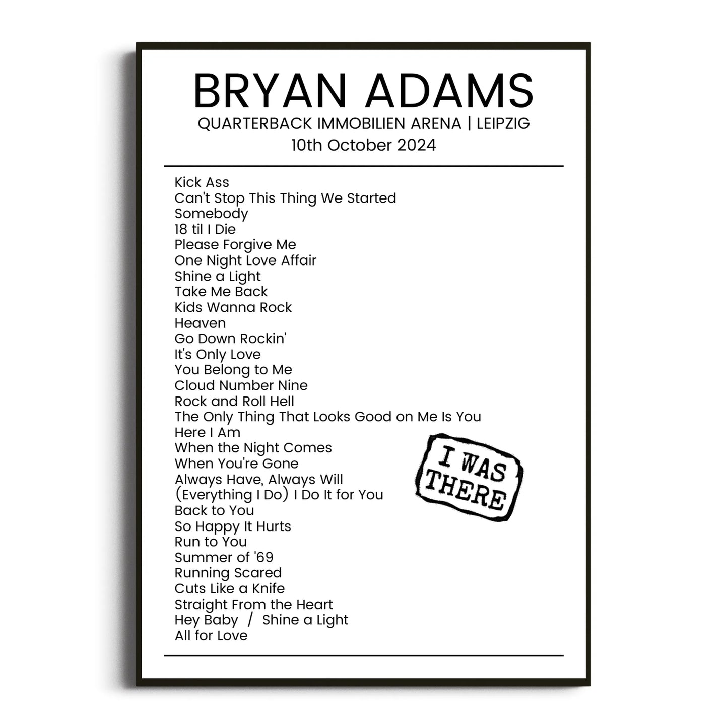 Bryan Adams Leipzig 10 October 2024 Setlist Poster