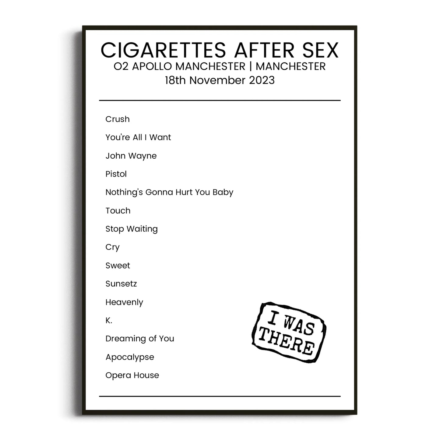 Cigarettes After Sex Manchester 18 November 2023 Setlist Poster