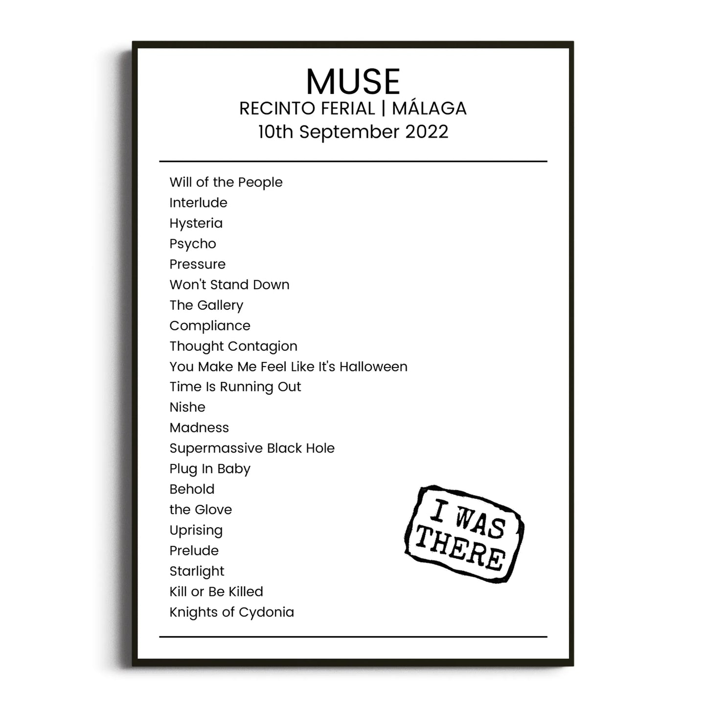 Muse Málaga 10 September 2022 Setlist Poster