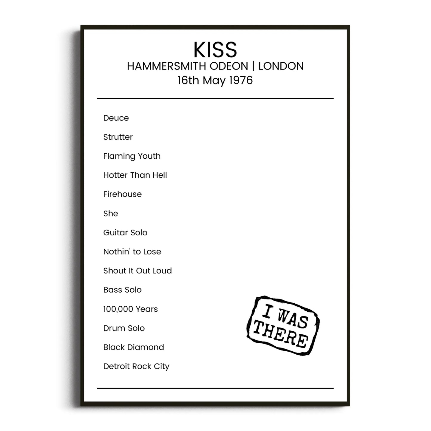 KISS London 16 May 1976 Setlist Poster