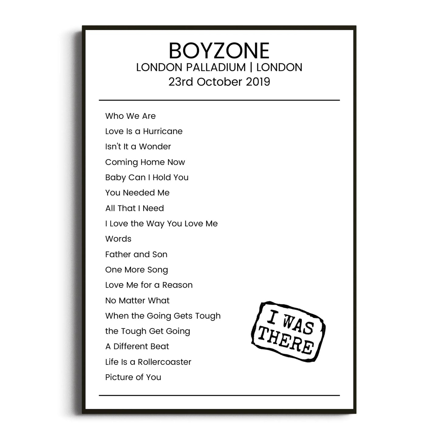 Boyzone London 23 October 2019 Setlist Poster