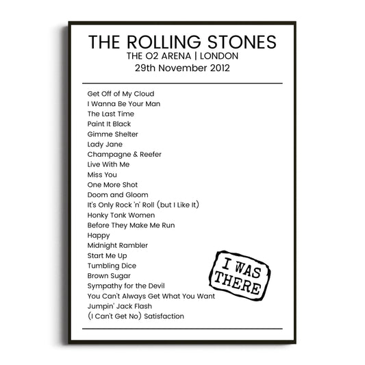 The Rolling Stones London 29 November 2012 Setlist Poster