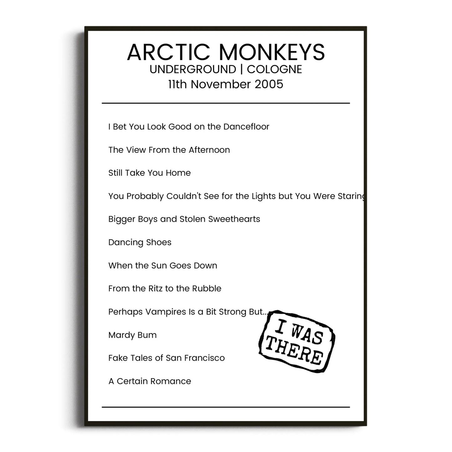 Arctic Monkeys Cologne 11 November 2005 Setlist Poster