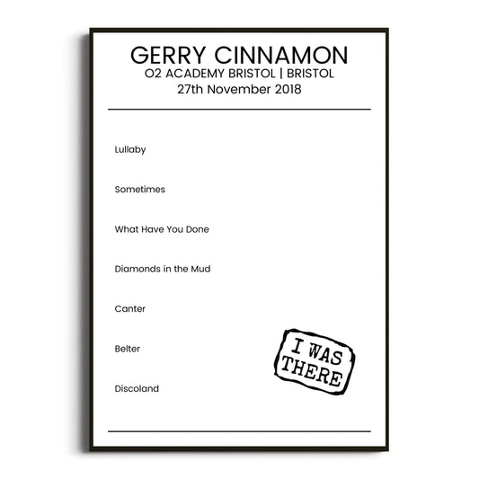 Gerry Cinnamon Bristol 27 November 2018 Setlist Poster