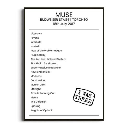 Muse Toronto 18 July 2017 Setlist Poster