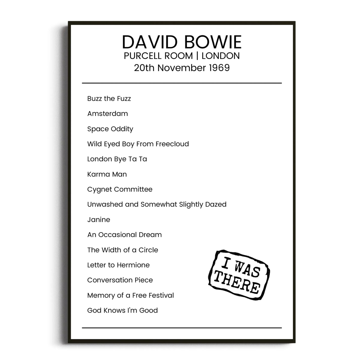 David Bowie London 20 November 1969 Setlist Poster