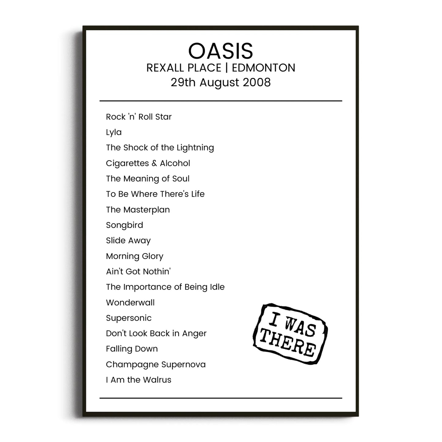 Oasis Edmonton 29 August 2008 Setlist Poster