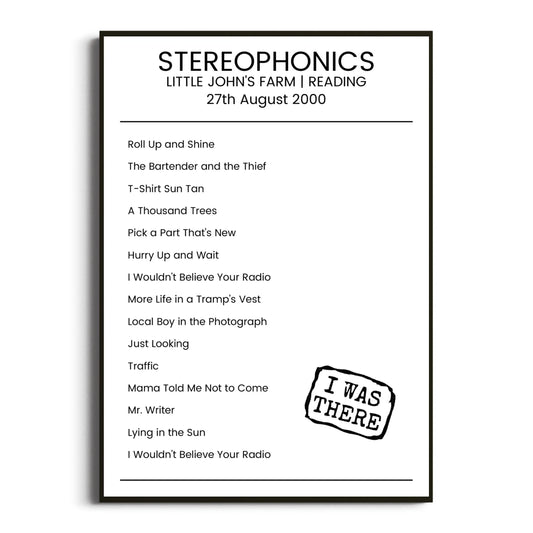 Stereophonics Reading 27 August 2000 Setlist Poster