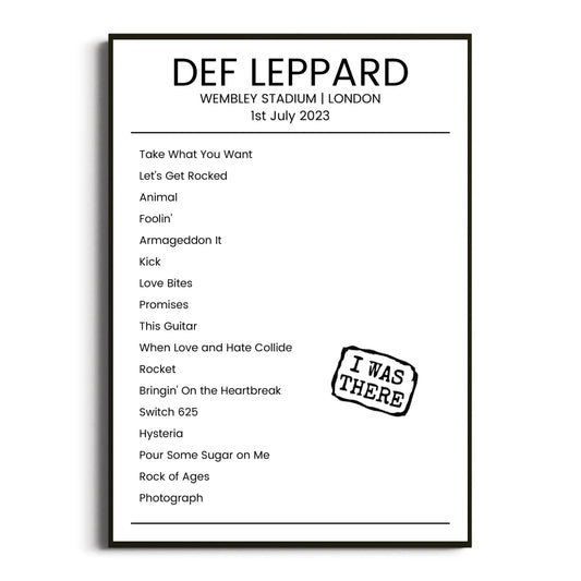 Def Leppard London 01 July 2023 Setlist Poster