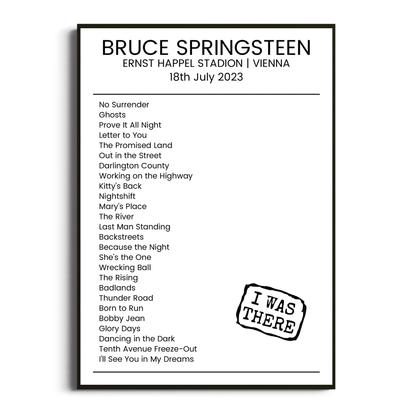 Bruce Springsteen Vienna 18 July 2023 Setlist Poster