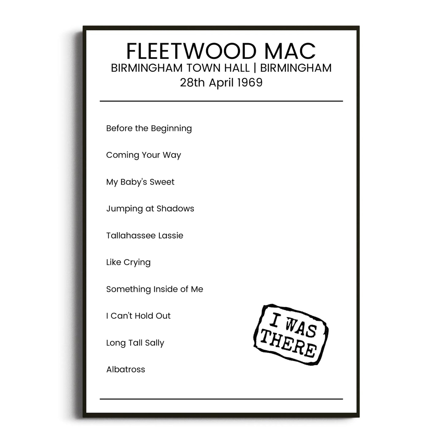 Fleetwood Mac Birmingham 28 April 1969 Setlist Poster