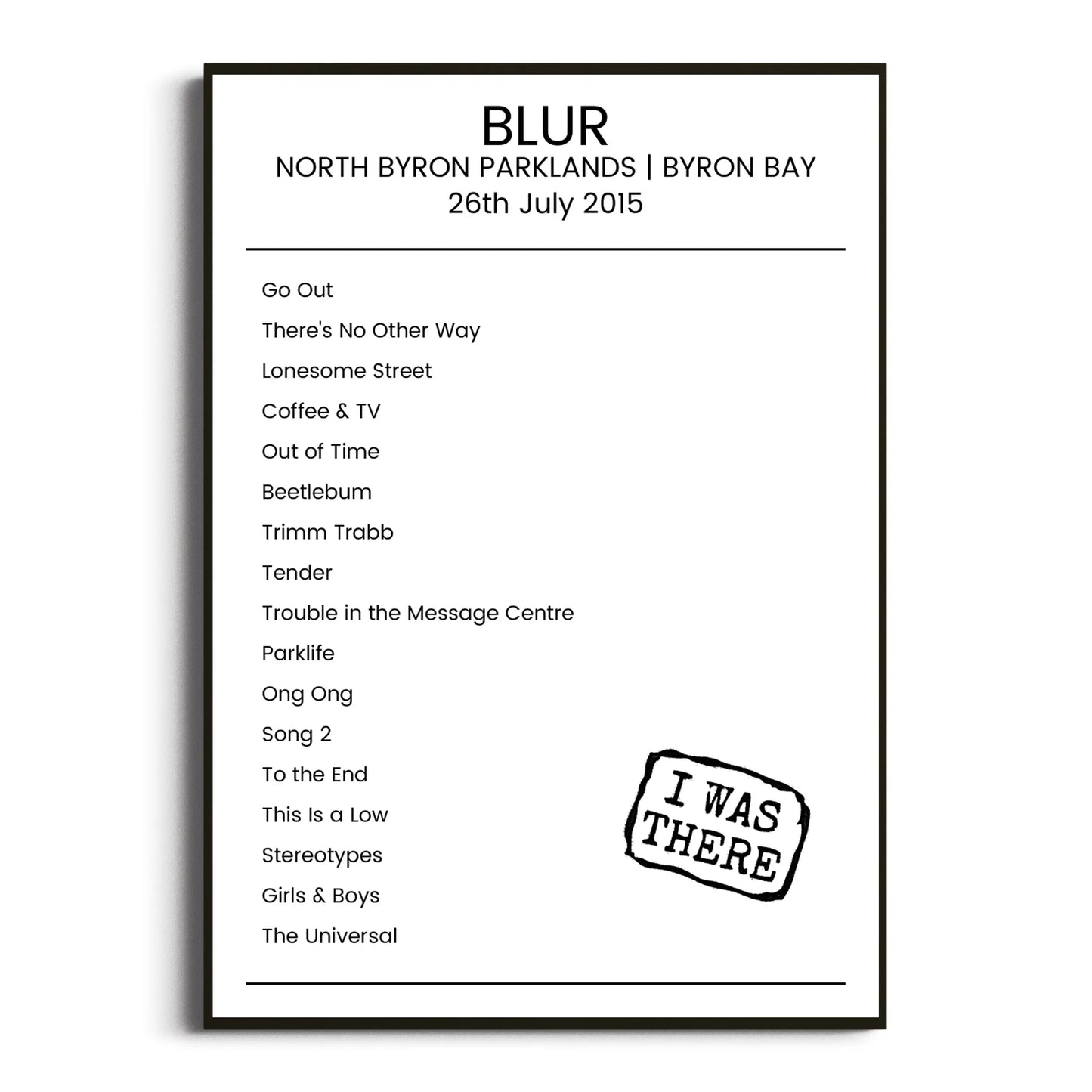 Blur Byron Bay 26 July 2015 Setlist Poster