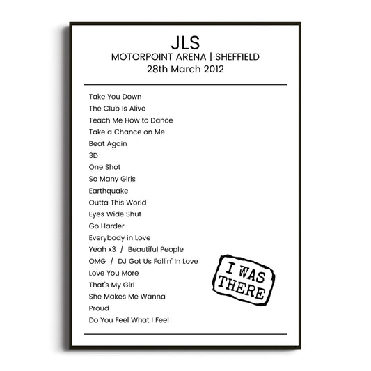 JLS Sheffield 28 March 2012 Setlist Poster