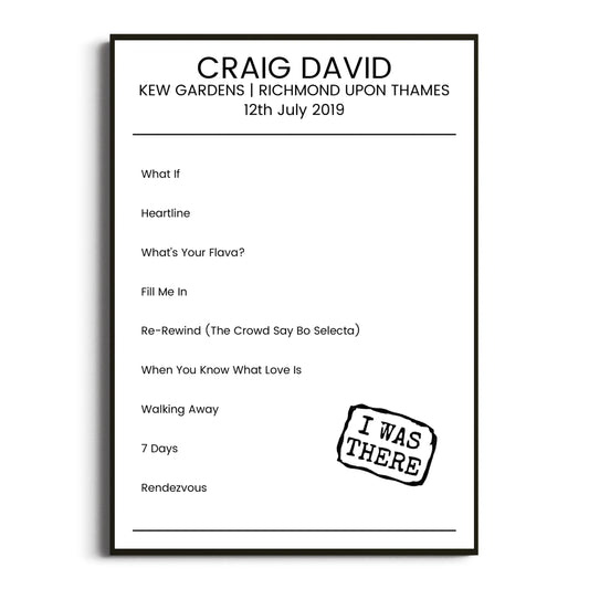 Craig David Richmond upon Thames 12 July 2019 Setlist Poster