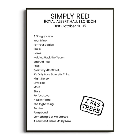 Simply Red London 31 October 2005 Setlist Poster