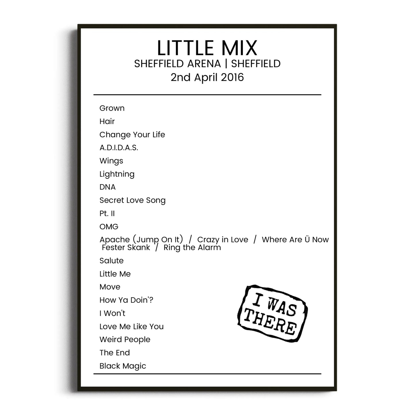 Little Mix Sheffield 02 April 2016 Setlist Poster