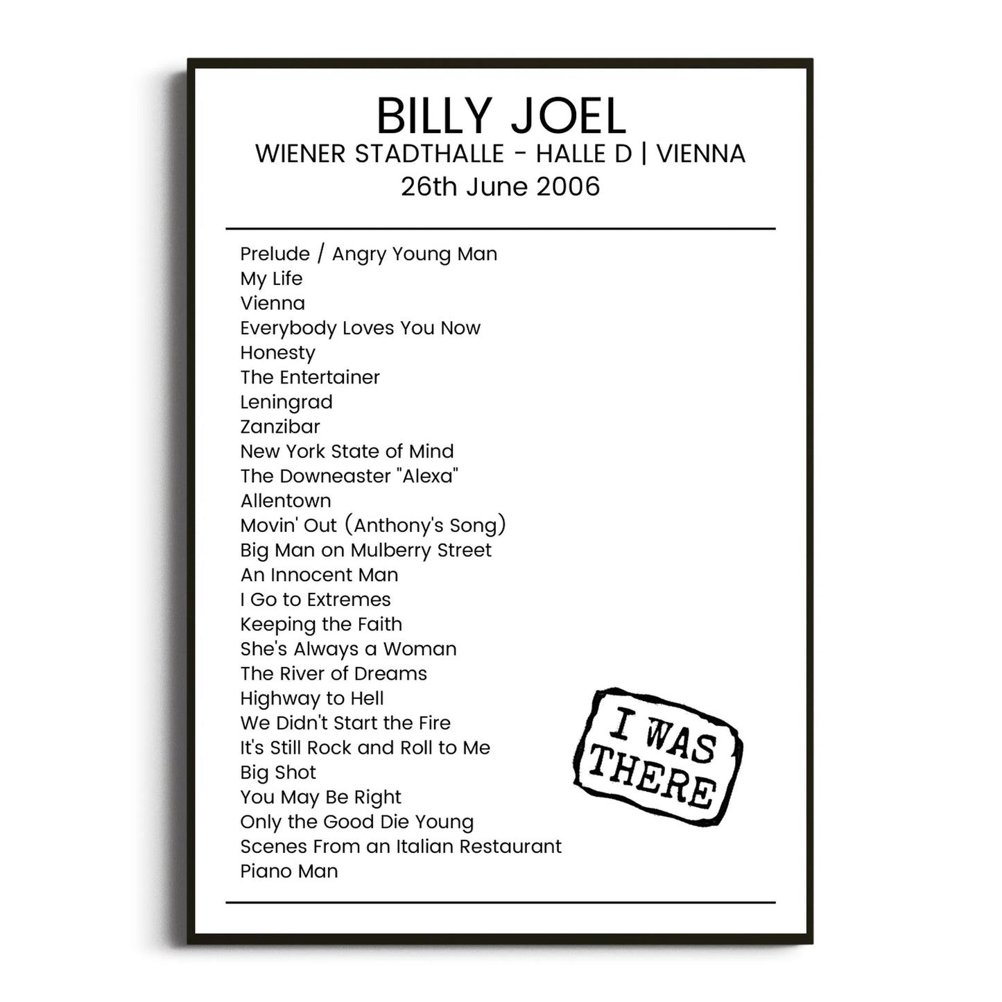 Billy Joel Vienna 26 June 2006 Setlist Poster