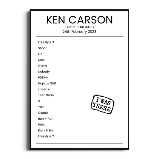 Ken Carson Hackney 24 February 2023 Setlist Poster