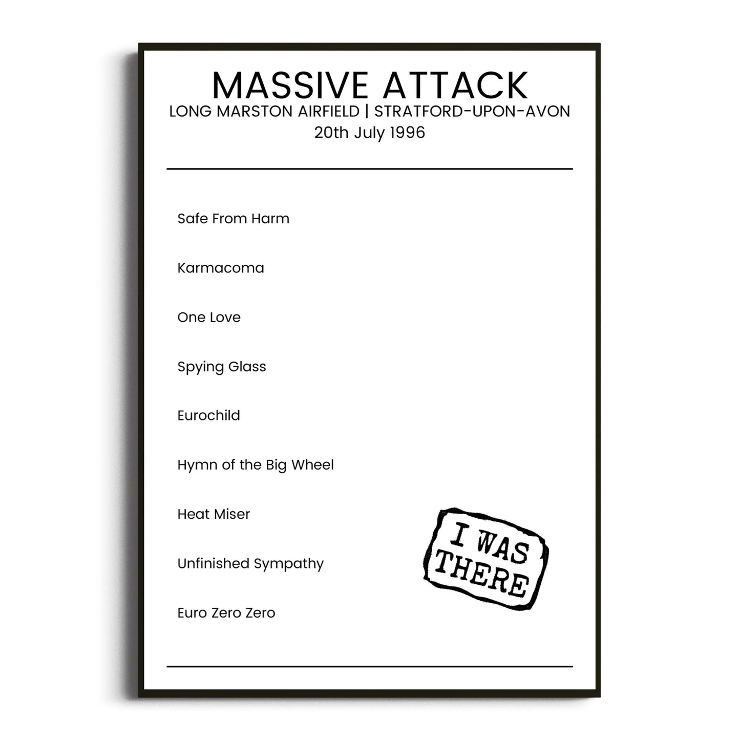 Massive Attack Stratford-upon-Avon 20 July 1996 Setlist Poster