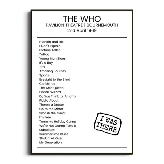 The Who Bournemouth 02 April 1969 Setlist Poster