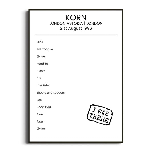 Korn London 21 August 1996 Setlist Poster