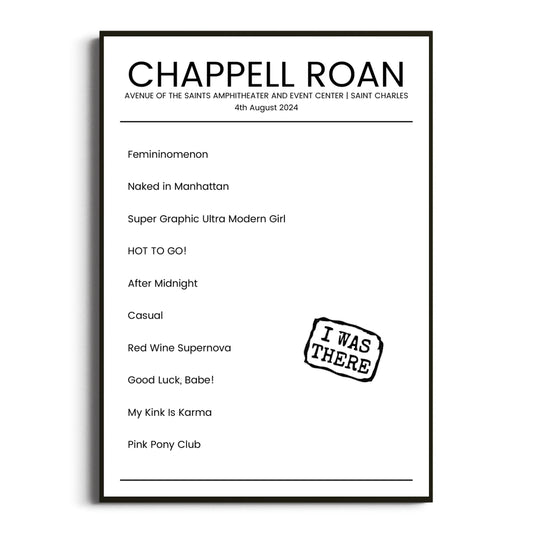 Chappell Roan Saint Charles 04 August 2024 Setlist Poster