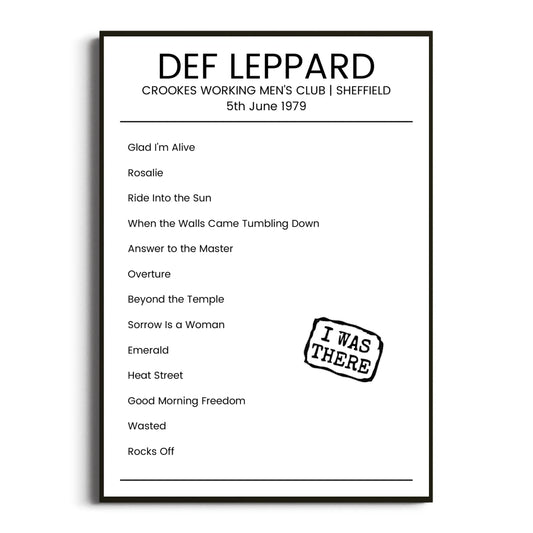 Def Leppard Sheffield 05 June 1979 Setlist Poster