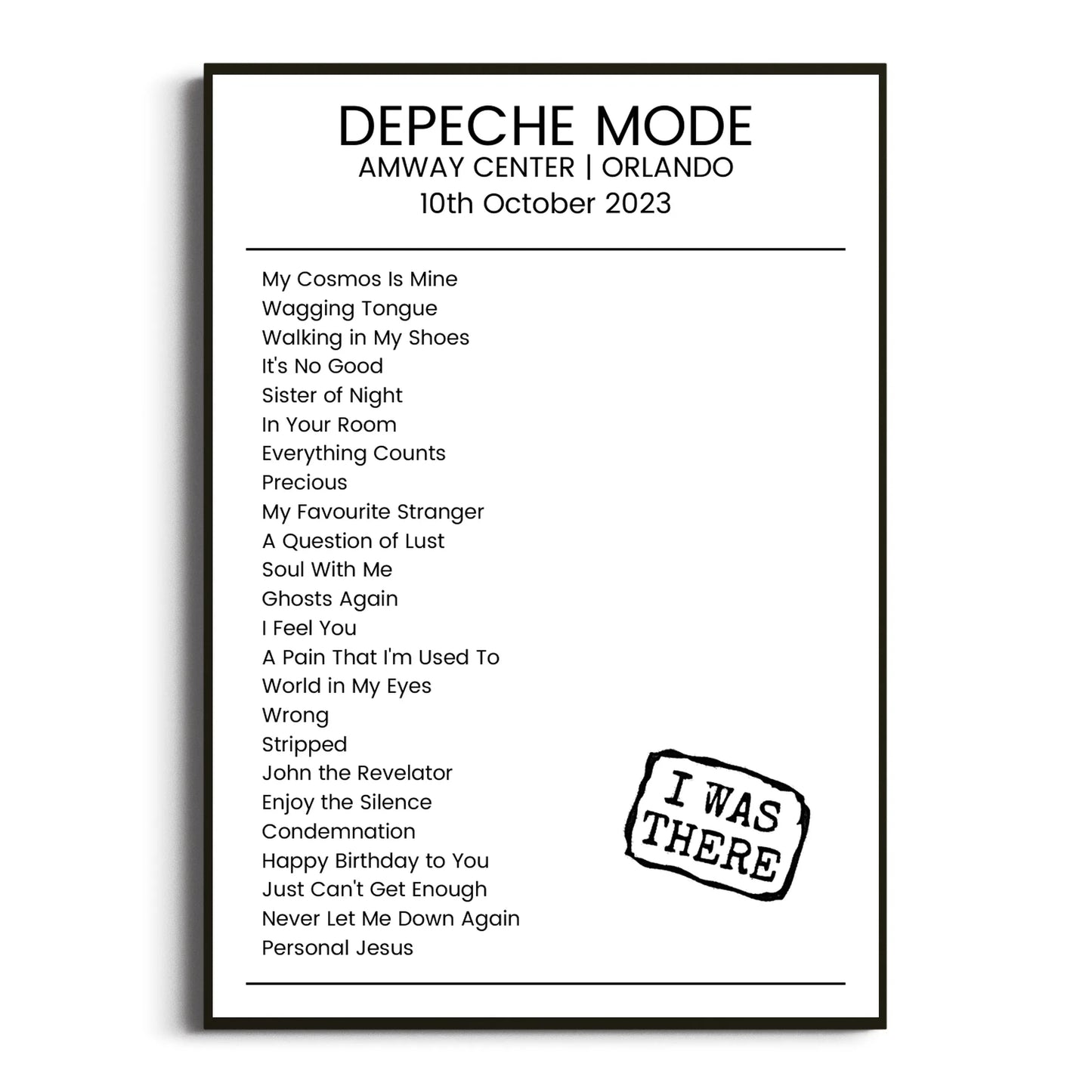 Depeche Mode Orlando 10 October 2023 Setlist Poster