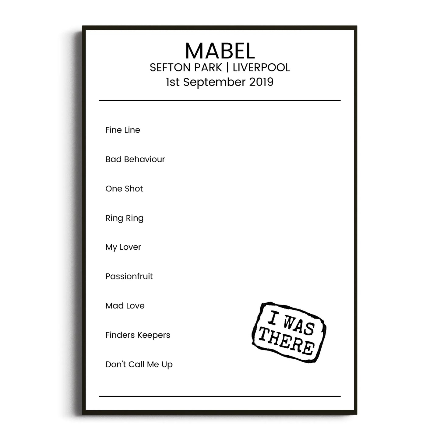 Mabel Liverpool 01 September 2019 Setlist Poster