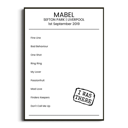 Mabel Liverpool 01 September 2019 Setlist Poster