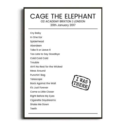 Cage the Elephant London 20 January 2017 Setlist Poster