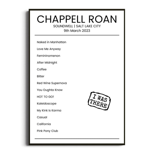 Chappell Roan Salt Lake City 09 March 2023 Setlist Poster