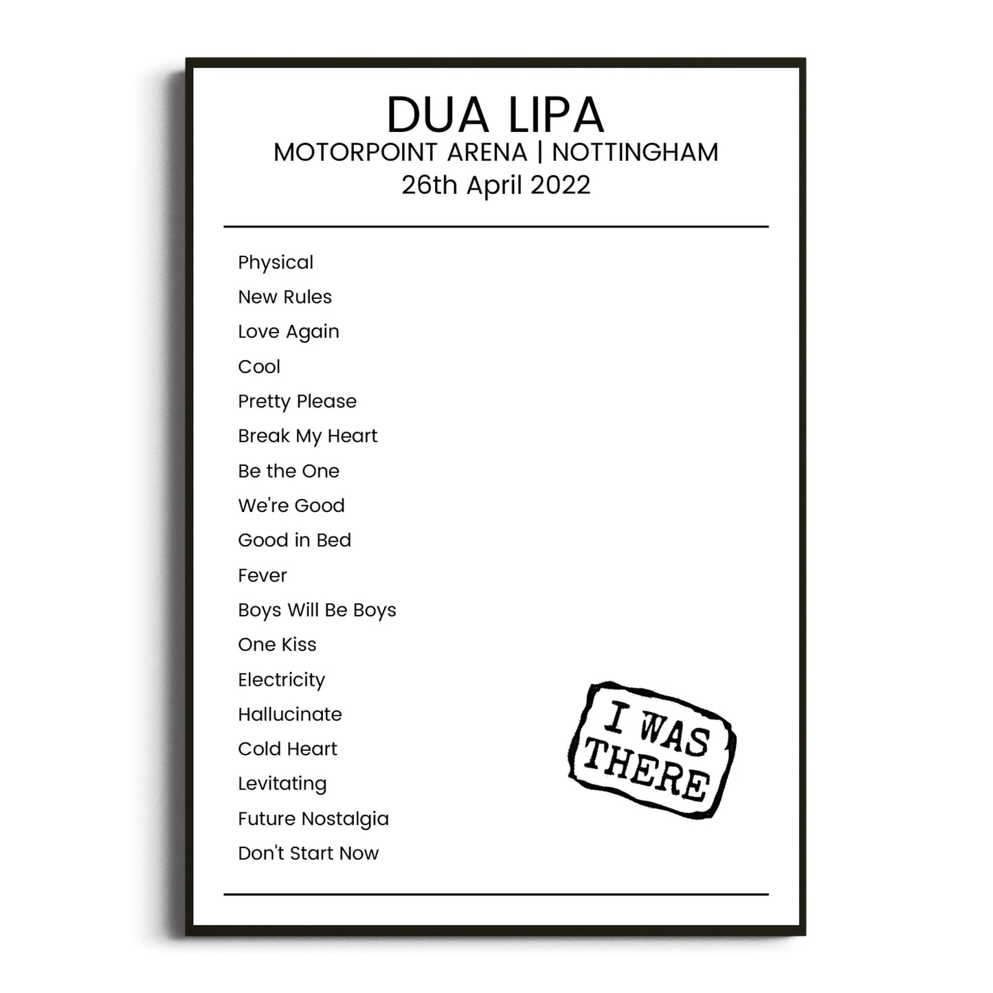 Dua Lipa Nottingham 26 April 2022 Setlist Poster