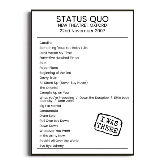 Status Quo Oxford 22 November 2007 Setlist Poster