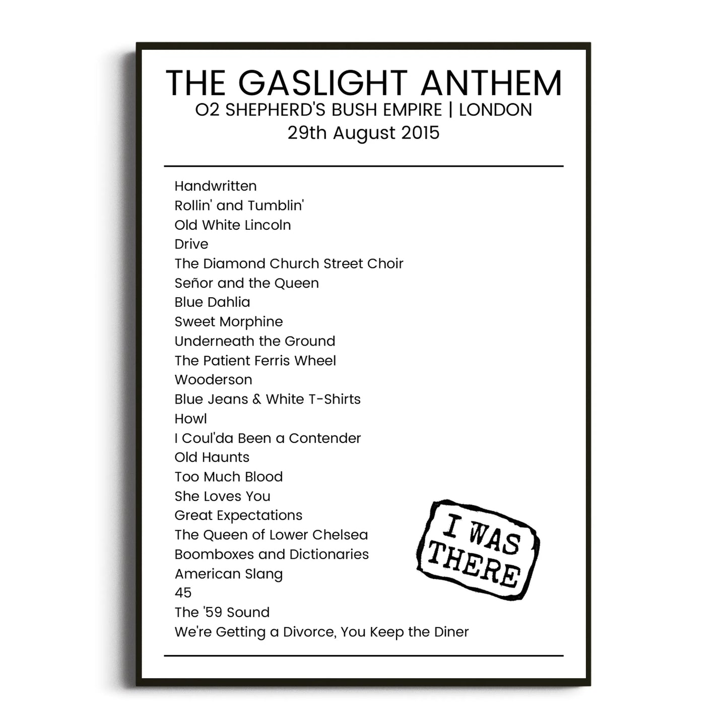 The Gaslight Anthem London 29 August 2015 Setlist Poster