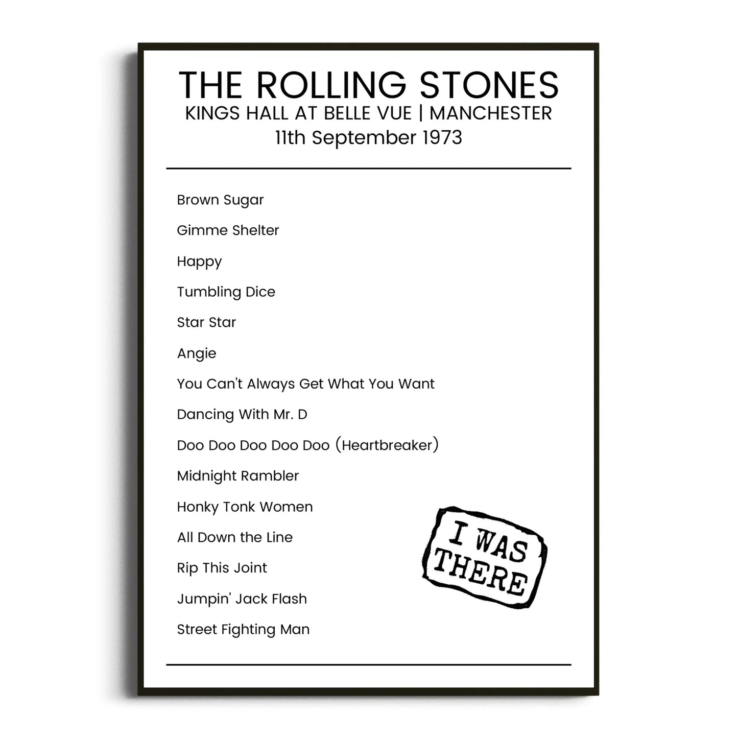 The Rolling Stones Manchester 11 September 1973 Setlist Poster