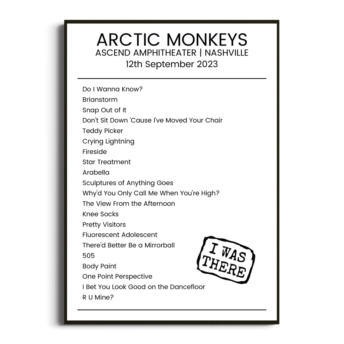 Arctic Monkeys Nashville 12 September 2023 Setlist Poster