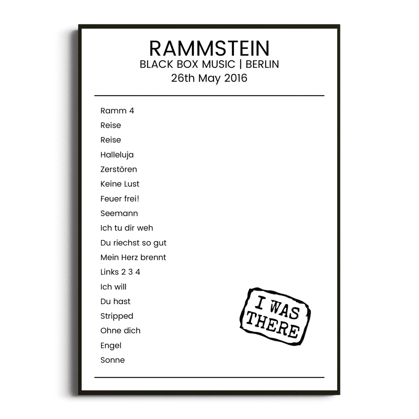 Rammstein Berlin 26 May 2016 Setlist Poster