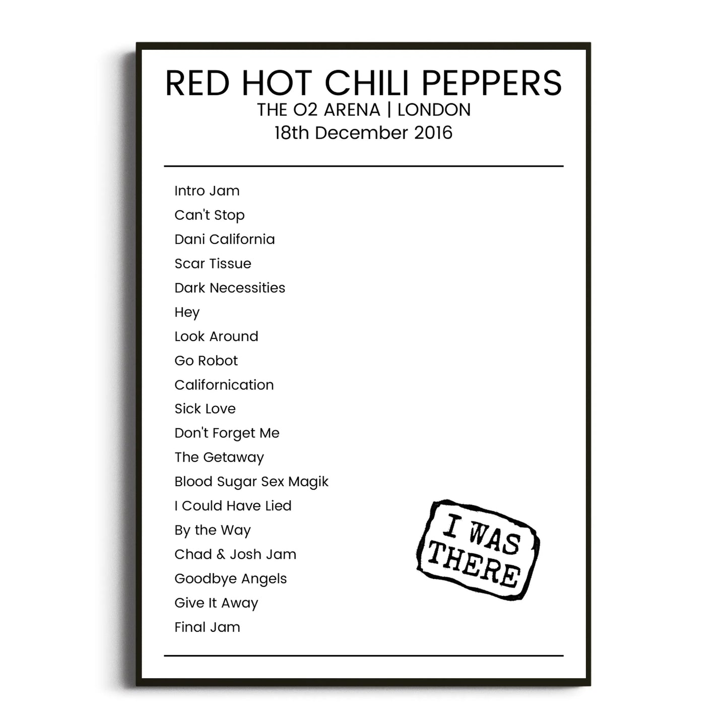 Red Hot Chili Peppers London 18 December 2016 Setlist Poster