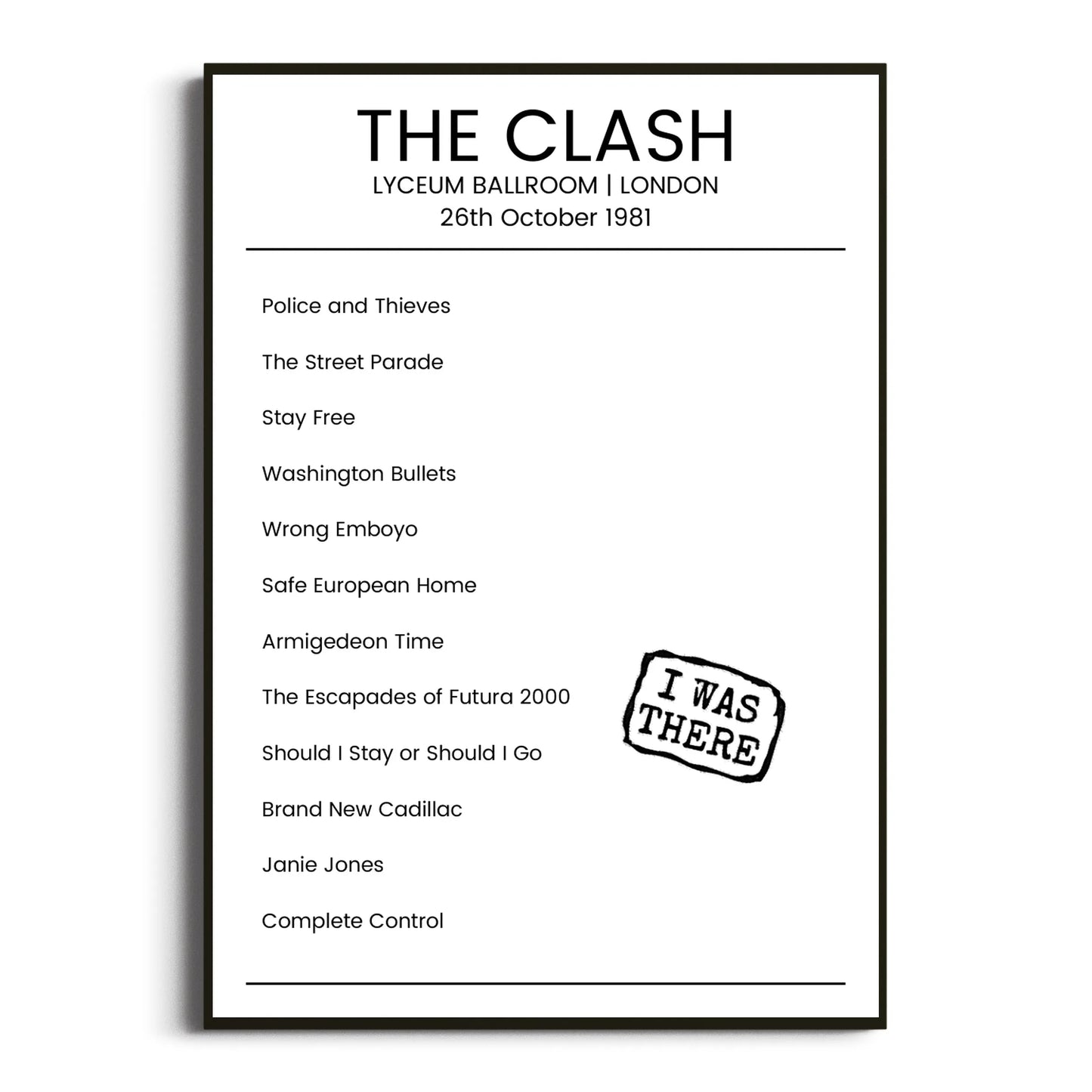 The Clash London 26 October 1981 Setlist Poster