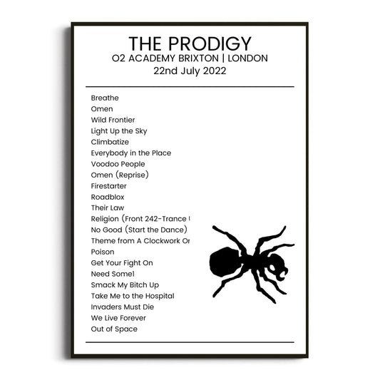 The Prodigy London 22 July 2022 Setlist Poster