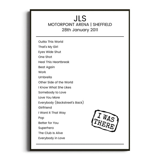 JLS Sheffield 28 January 2011 Setlist Poster