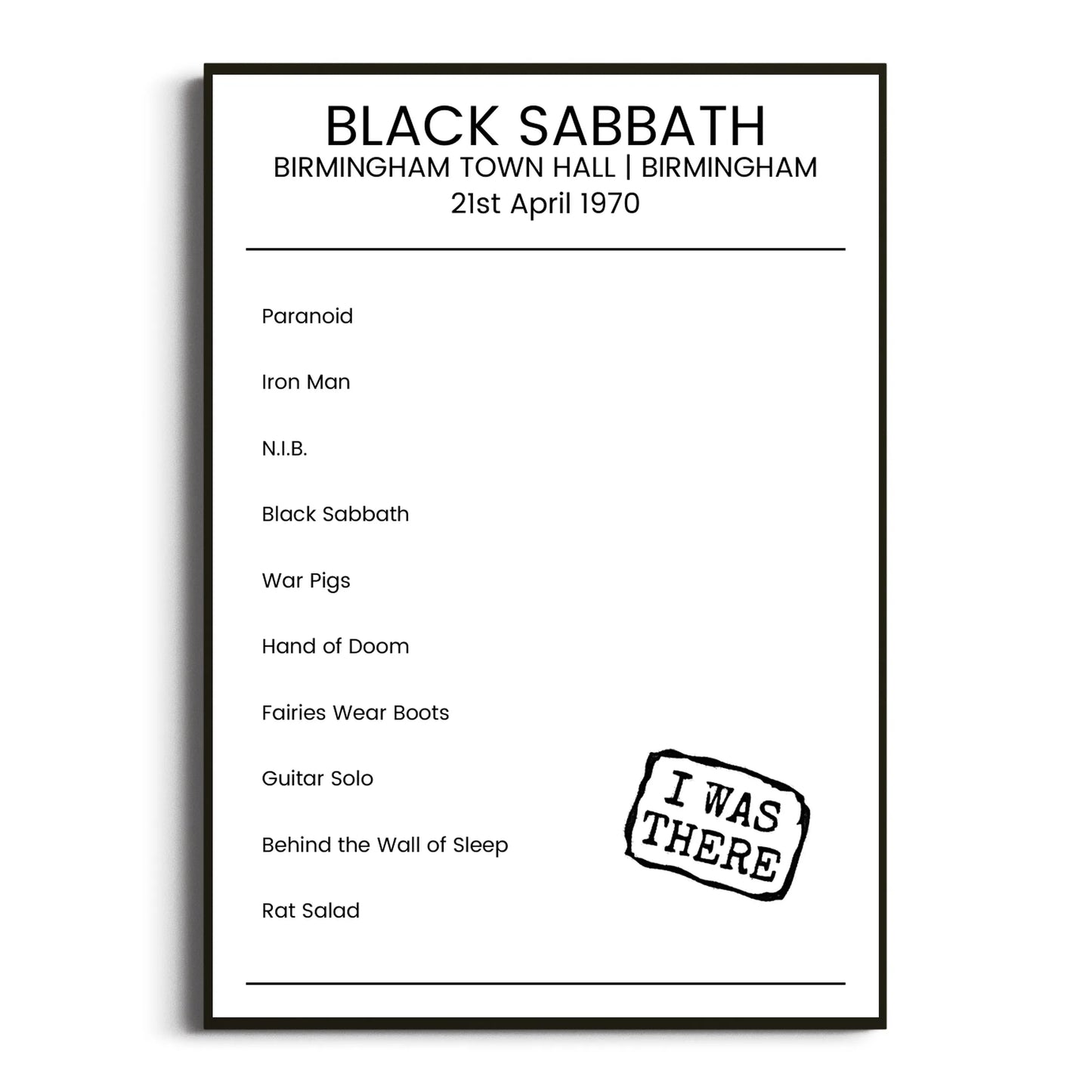 Black Sabbath Birmingham 21 April 1970 Setlist Poster