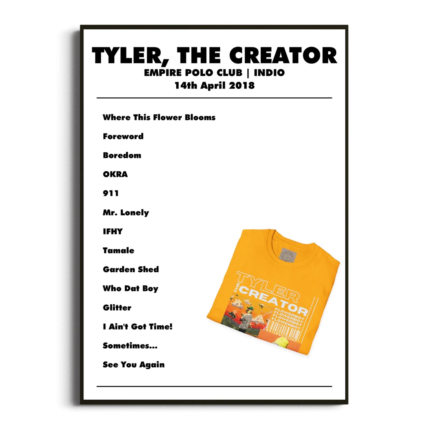 Tyler, The Creator Indio 14 April 2018 Setlist Poster