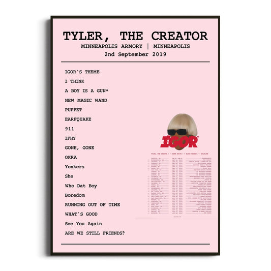 Tyler, The Creator Minneapolis 02 September 2019 Setlist Poster