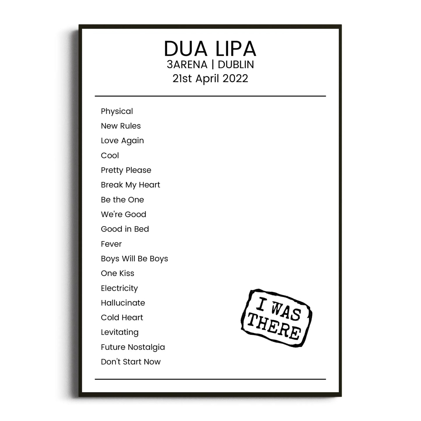 Dua Lipa Dublin 21 April 2022 Setlist Poster