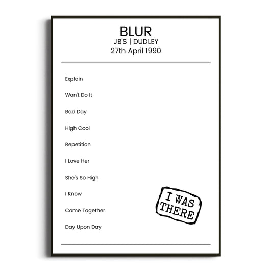 Blur Dudley 27 April 1990 Setlist Poster