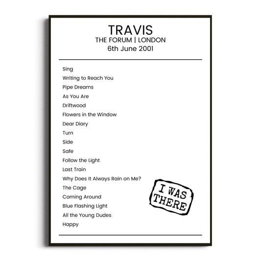 Travis London 06 June 2001 Setlist Poster