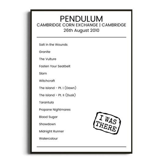 Pendulum Cambridge 26 August 2010 Setlist Poster